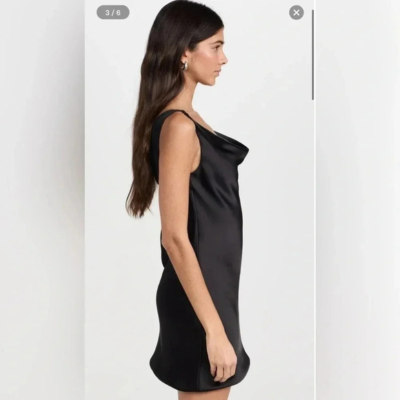 NWT XL Norma Kamali Maria Mini Dress Black Satin Cowl Neck Sold Out - Picture 3 of 10
